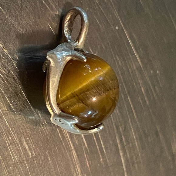 Dolphin tiger eye  sphere pendant sterling 925 - Picture 5 of 8